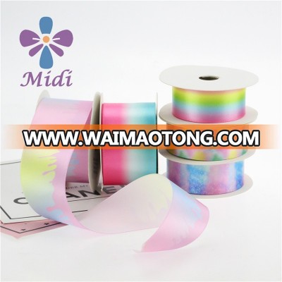 Colored Printed Ribbon Rainbow Ombre Satin Ribbon Gift Bakery Ribbon