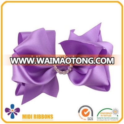 Satin Ribbon Boutique Hair Bow with Rhinestone Decoration